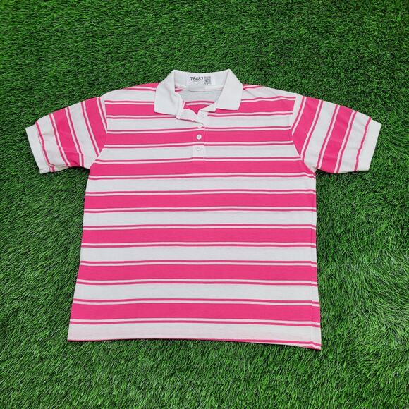 Vintage 90s MOD Stripes Polo Shirt Womens Large 21x24 Pink - Picture 1 of 9